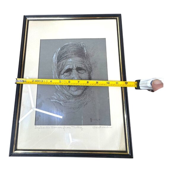Authentic Vintage Weintraub from Turkey Portrait Sketch Framed Art Turkish Woman - Picture 8 of 11